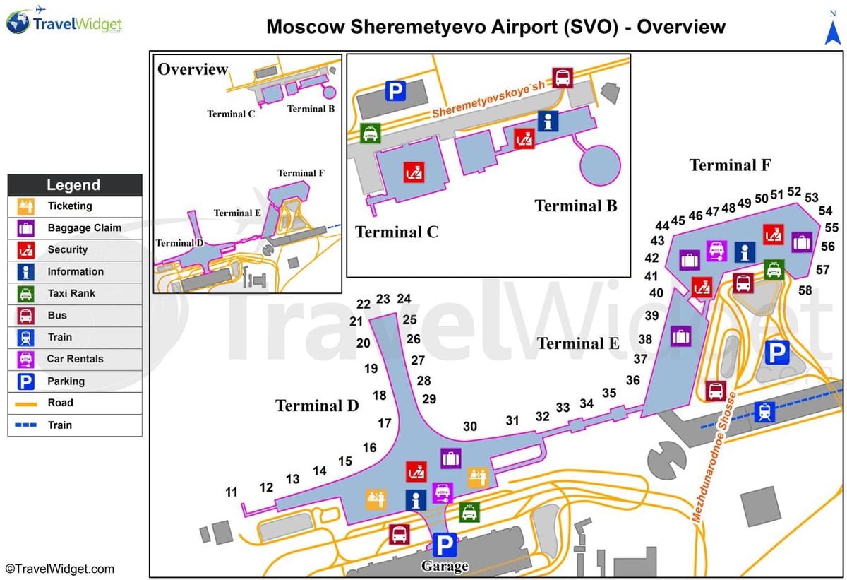 Sheremetyevo zemljevid terminali