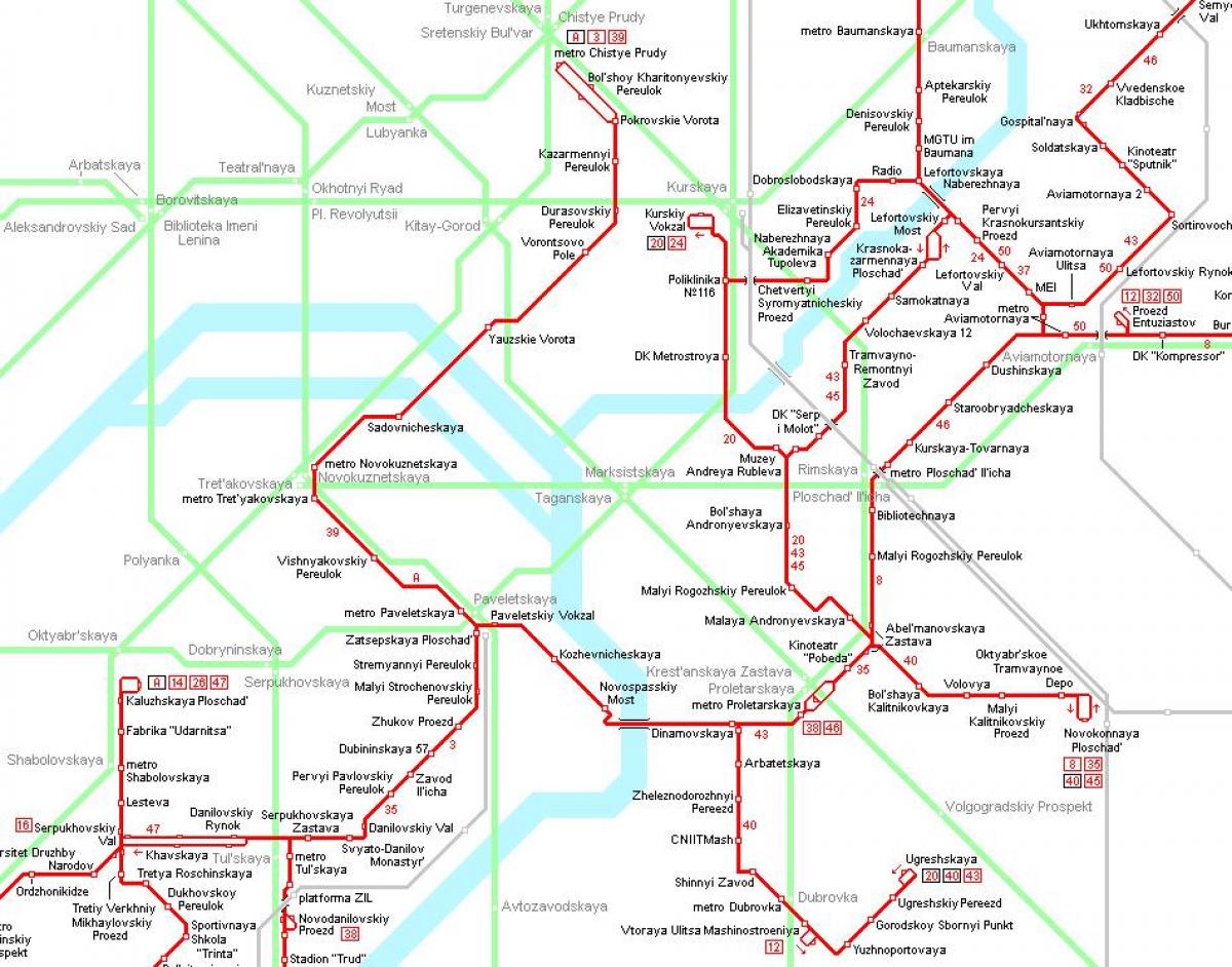 zemljevid Moskva tramvaj
