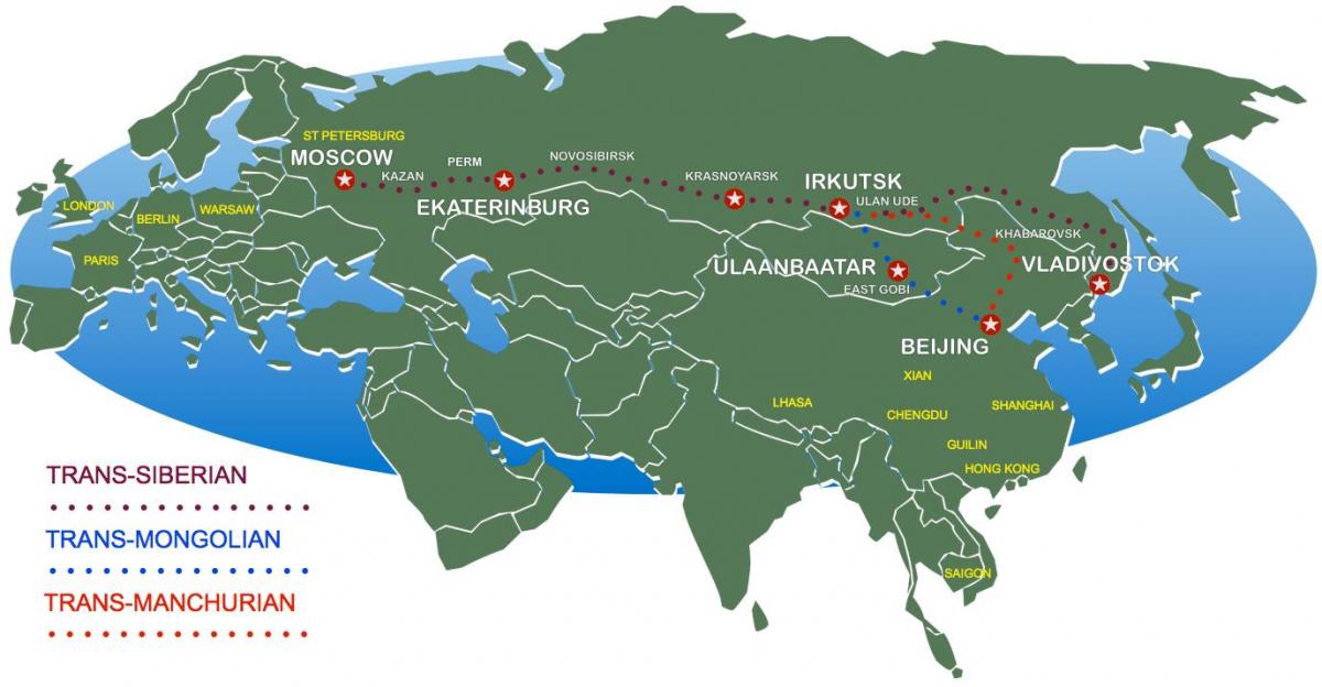 Peking, da Moskva vlak poti zemljevid